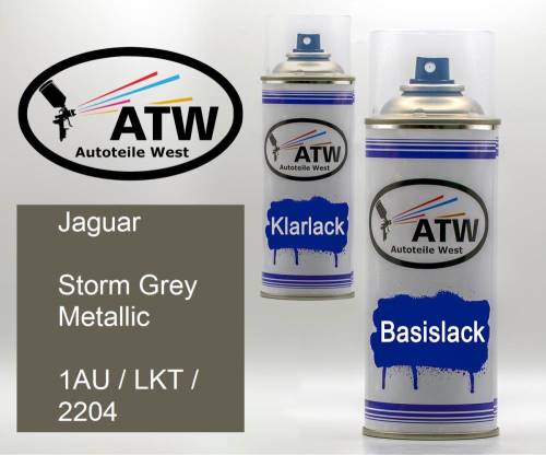 Jaguar, Storm Grey Metallic, 1AU / LKT / 2204: 400ml Sprühdose + 400ml Klarlack - Set, von ATW Autoteile West.